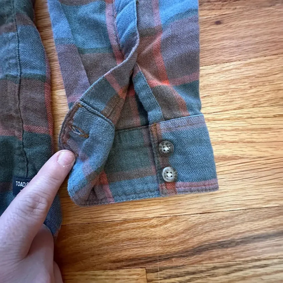TOAD & CO x Womens Flannel Blue Orange Half button Granola Girl Mountain sz s - Picture 3 of 7